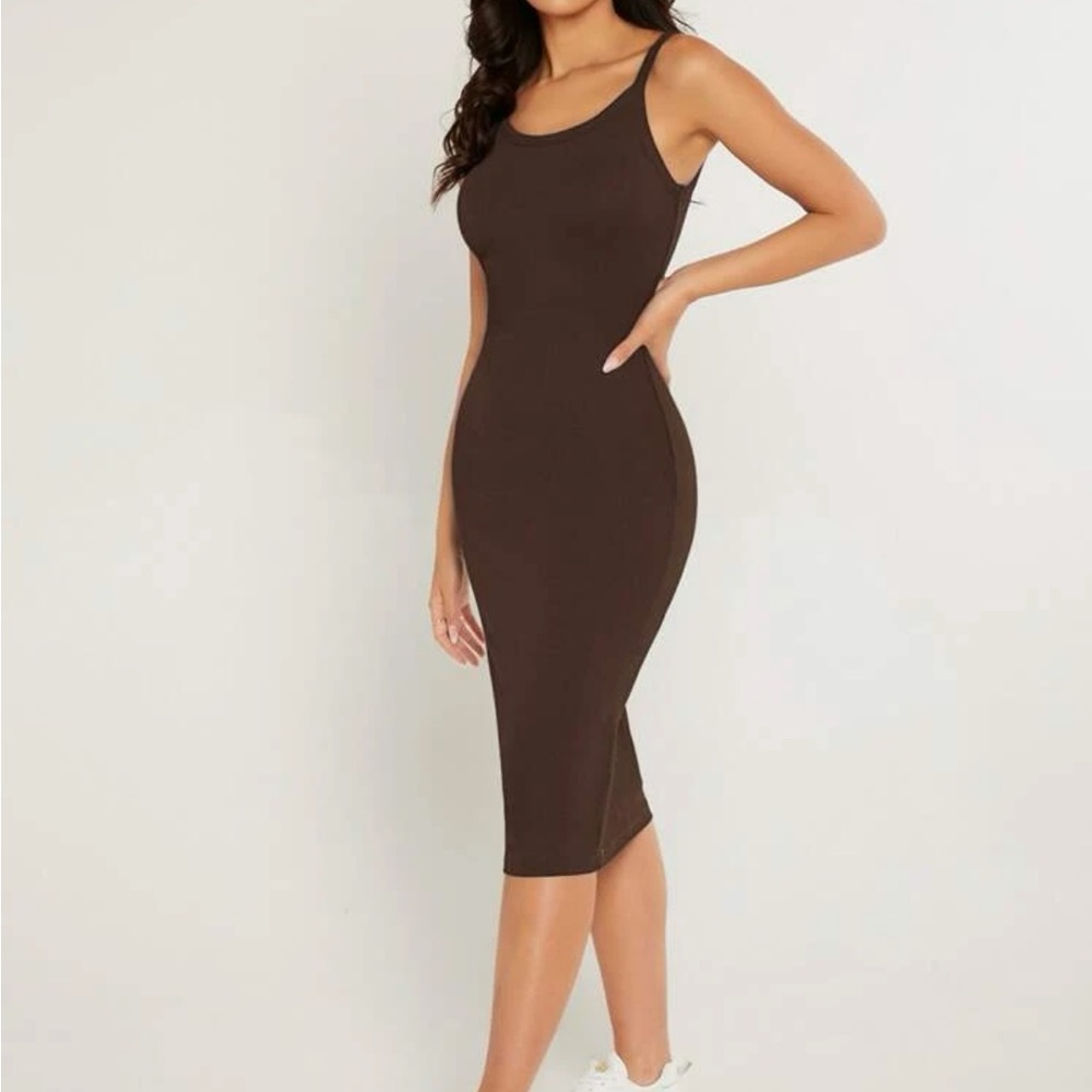 SKIMS INSPIRED Chocolate Brown MIDI Dress